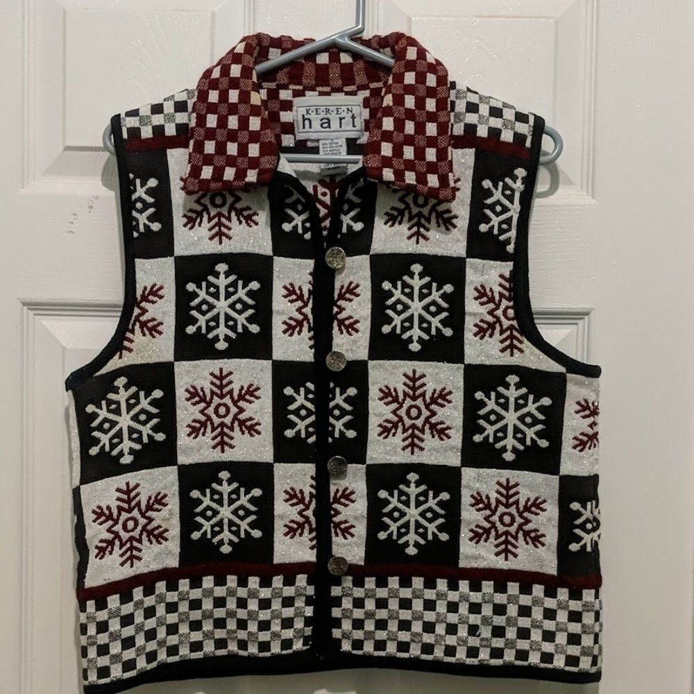 Keren Hart tapestry snowflake  holiday winter vest Sz L